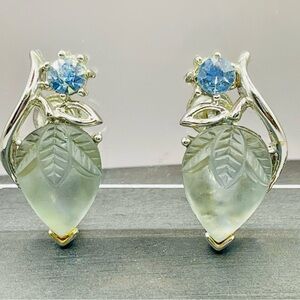 Vintage Lisner Blue Thermoset Fruit &Rhinestone Screw Back Earrings. Silver Tone